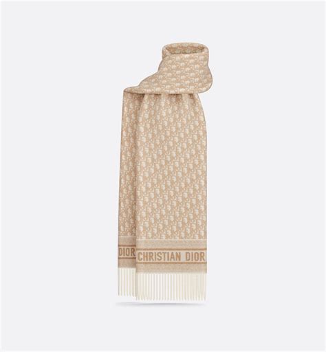 Dior Oblique Scarf Ecru and Beige Cashmere 